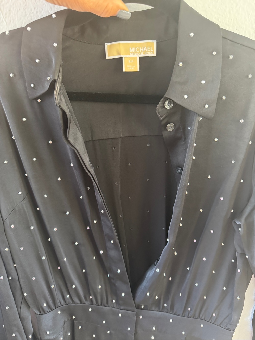 Michael Kors Black Long-Sleeve Polka Dot Romper - Picture 3 of 3